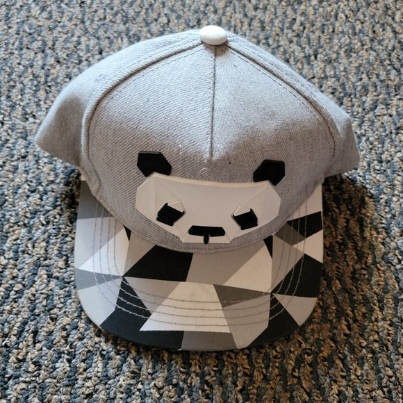 Grey White Panda Mosaic Ball Cap Hat Snapback Baseball with Snapback - Picture 1 of 7